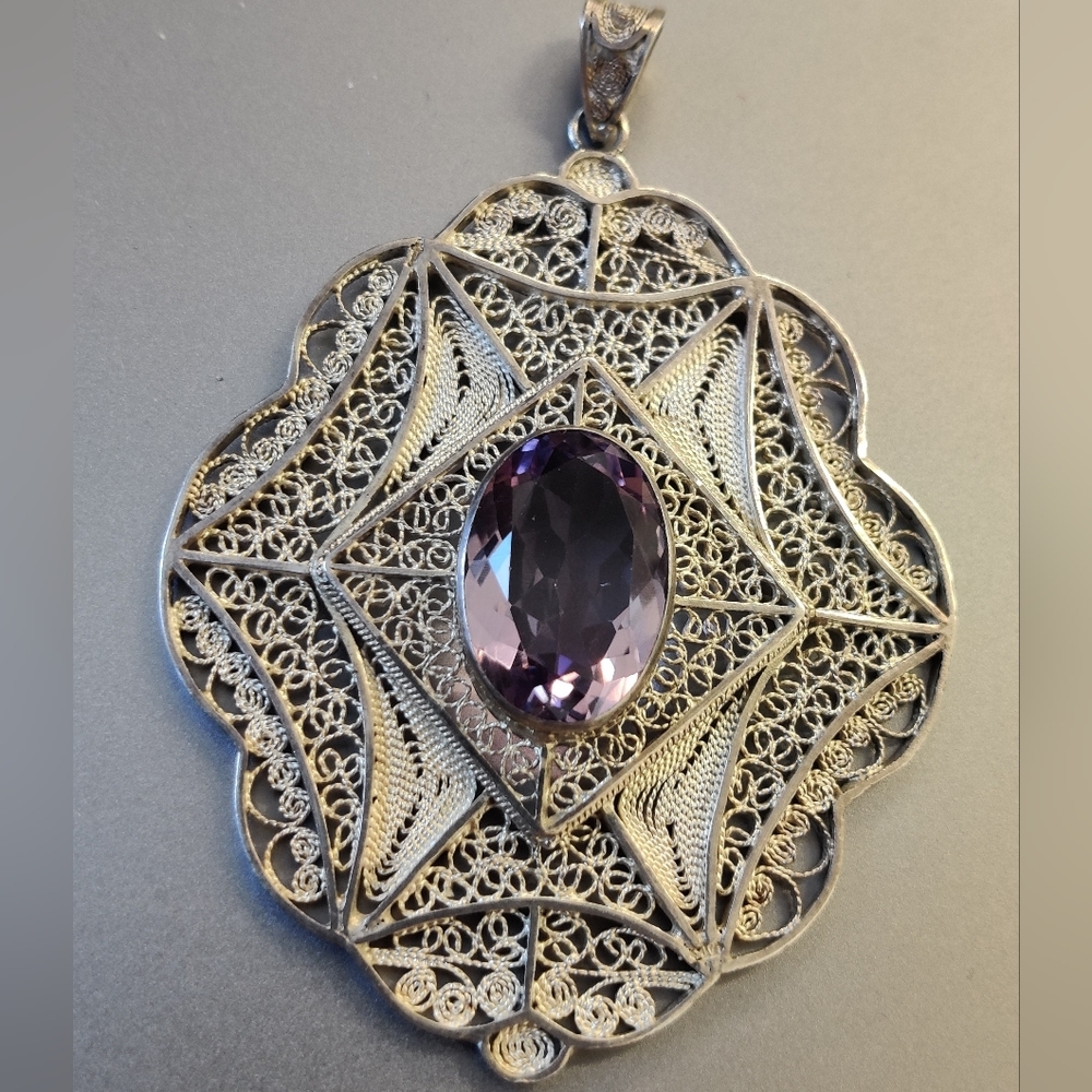 Vintage Filigree Canetille Pendant w/Amethyst